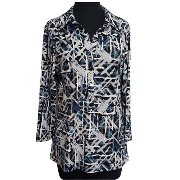 Alfani Silky Stretch Knit Collar Blouse Large - Picture 1 of 8